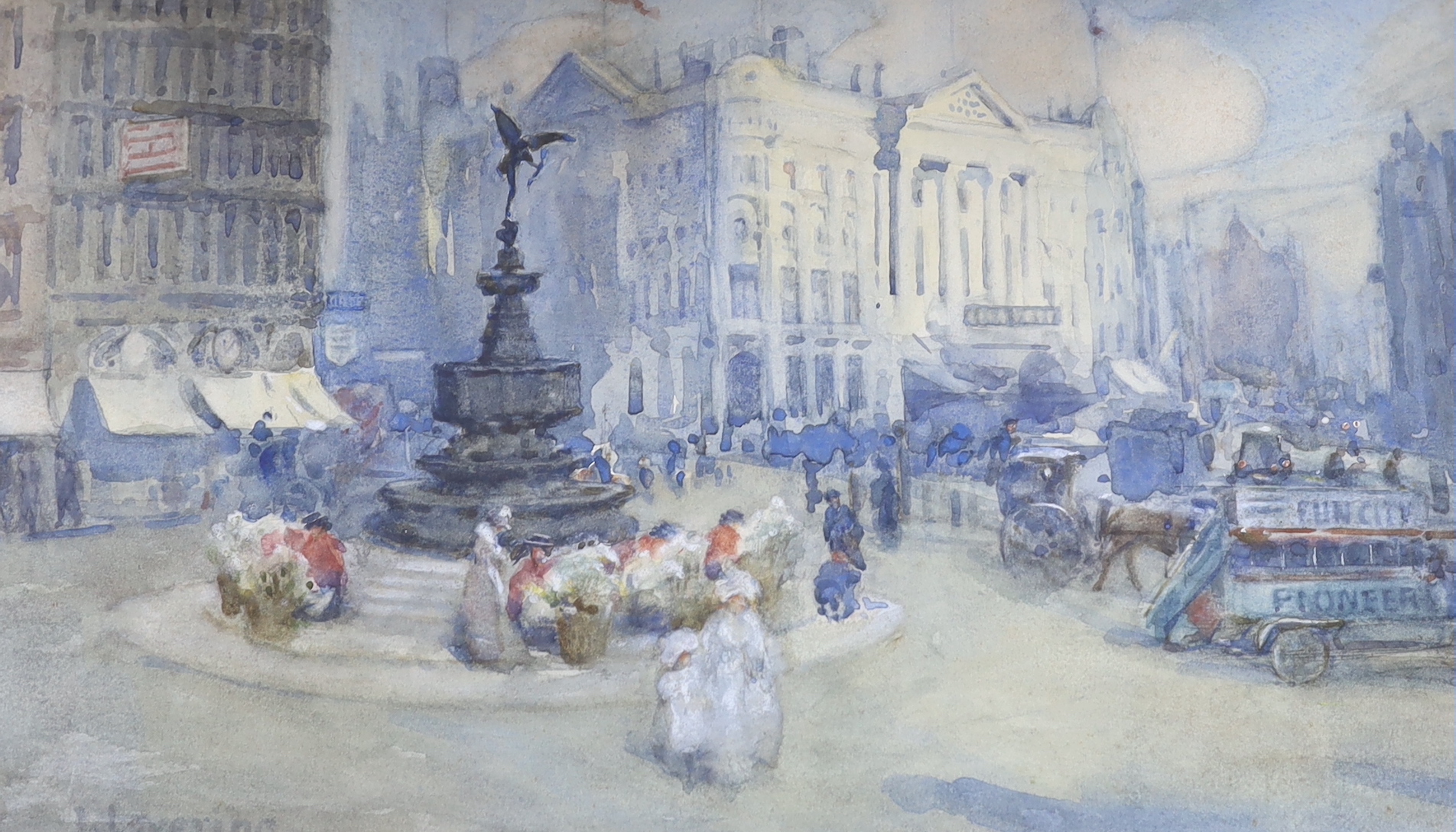 Ida Lovering (1881-1915), watercolour, Piccadilly Circus, signed, 22 x 38cm